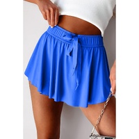 Sky Blue Drawstring High Waist Lined Tennis Skorts - M