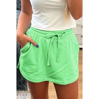 Light Green French Terry Drawstring Mini Skort with Pockets - S