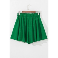 Dark Green Textured Frilled Lace-up High Waist Ruffle Wide Leg Shorts - XL