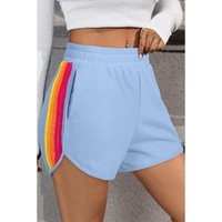 Beau Blue Color Block Stripes Elastic High Waist Active Shorts - S