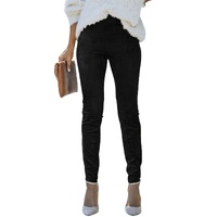 Black High Waist Faux Suede Skinny Leggings - S
