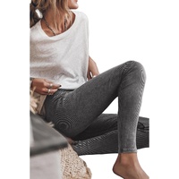 Dark Grey Vintage Wash Ribbed Leggings - S