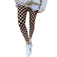 Khaki Checkered Pattern High Waist Skinny Leggings - M