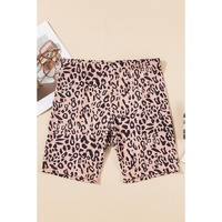 Khaki Leopard Print Ribbed Textured Knit Biker Shorts - XL
