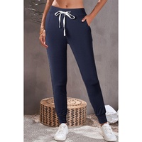 Navy Blue Drawstring Waist Pocketed Joggers - L