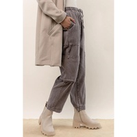 Gray Acid Wash Multi Pocket Drawstring Waist Pants - L
