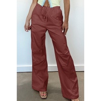 Mineral Red Solid Color Drawstring Waist Wide Leg Cargo Pants - XL