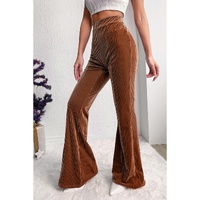 Chestnut Solid Color High Waist Flare Corduroy Pants - L