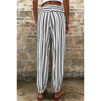 Black Stripe Boho Striped Print Casual Pants - L