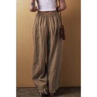 Desert Palm Cotton Linen Drawstring Waist Wide Leg Pants - M