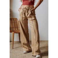 Smoke Gray Exposed Seam Drawstring High Waist Wide Leg Pants - L