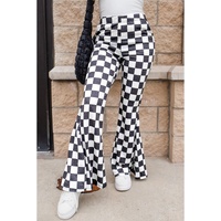 Black Checkerboard High Rise Casual Flared Pants - S