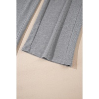 Gray Waffle Knit Drawstring High Waist Wide Leg Pants - L
