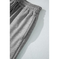 Light Grey Solid Color Fleece Lined Drawstring Waist Casual Pants - 2XL