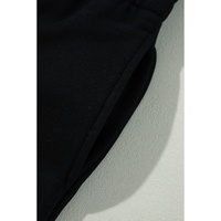 Black Solid Color Fleece Lined Drawstring Waist Casual Pants - M