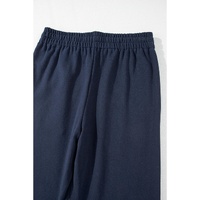 Navy Blue Solid Color Fleece Lined Drawstring Waist Casual Pants - S