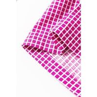Pink Plaid Print Drawstring High Waist Wide Leg Casual Pants - L