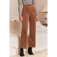 Chestnut Solid Color Double Breasted Straight Leg Pants - L