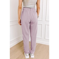 Orchid Petal Drawstring Waist Satin Stripe Patch Straight Leg High Waist Pants - L