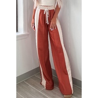 Flamingo Color Block Drawstring High Waist Wide Leg Pants - L