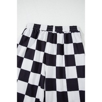 Black Checkerboard Elastic Waist Pocketed Joggers - L