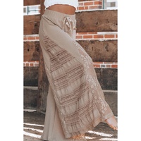 Smoke Gray Boho Lace Patchwork Wide Leg High Waist Pants - L