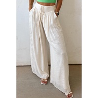 White Casual Tie Waist Pleated Wide Leg Pants - XL