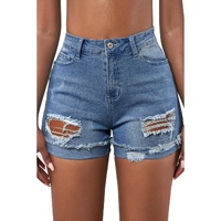 Azura Exchange Distressed Ripped Rolled Hem Sky Blue Denim Shorts - M