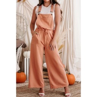 Orange Pocketed Drawstring Wide Leg Overalls - L