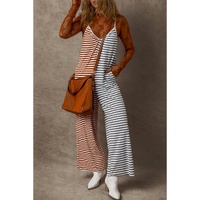 Yellow Stripe Two Tone Contrast Spaghetti Strap Backless Overall - L