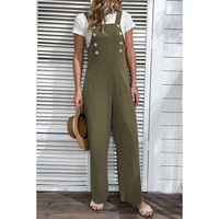 Jungle Green Solid Color Buttoned Straight Leg Overall - L
