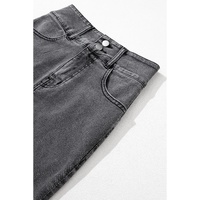 Black Raw Edge Side Slits Buttoned Midi Denim Skirt - L
