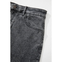 Dark Grey Denim Raw Hem Back Split High Waist Long Skirt - L