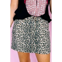 Khaki Leopard Denim Mini Skirt - 10 US