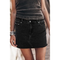 Carbon Grey Mineral Wash Ripped Raw Hem Denim Mini Skirt - 10 US