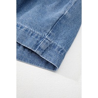 Dusk Blue Tied Front Bubble Sleeve Peplum Denim Shirt - L