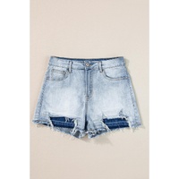 Light Blue Vintage Washed Raw Edge Jean Shorts - 14 US