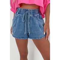 Ashleigh Blue Drawstring High Waist Casual Denim Shorts with Pockets - 8 US