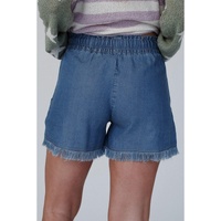 Ashleigh Blue Raw Hem Drawstring High Waist Denim Shorts with Pockets - 8 US