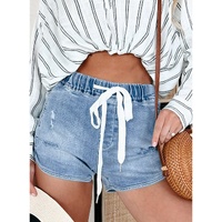 Myosotis Drawstring High Waist Distressed Denim Shorts - 10 US