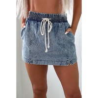 Dusk Blue Drawstring High Waist Pocketed Denim Shorts - 6 US