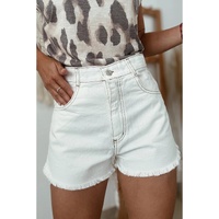 White Raw Hem High Waist Denim Shorts - 16 US
