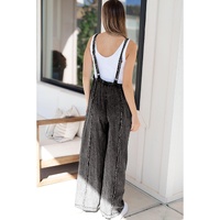 Dark Grey Light Wash Frayed Exposed Seam Wide Leg Denim Overall - L