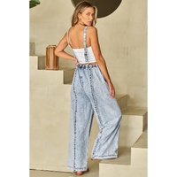 Beau Blue Light Wash Frayed Exposed Seam Wide Leg Denim Overall - L