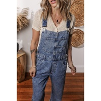 Sail Blue Denim Bib Straight Leg Jumpsuit with Pockets - L