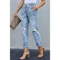 Azura Exchange Distressed Pocketed Denim Jogger - 2XL