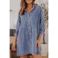 Azura Exchange Sky Blue Buttoned Long Sleeve Denim Mini Dress - M
