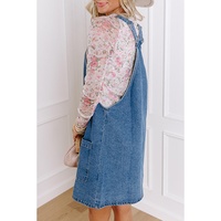 Dusk Blue Wide Strap Button Front Pocketed Denim Mini Dress - M