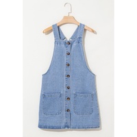 Beau Blue Wide Strap Button Front Pocketed Denim Mini Dress - XL