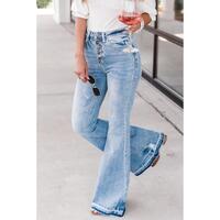 Azura Exchange Buttoned Distressed Flared Jeans - 6 US